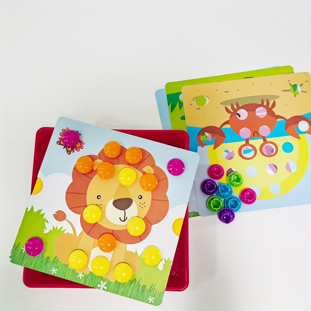 Creative Button Art Craft Kit for Kids - Fun Mosaic Pegboard Toy Set