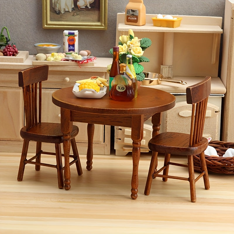 Wooden Table and Chair Set for Dollhouse DIY Accessory 1:12 Scale