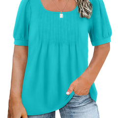  Casual Top Women's Plus Solid Seam Detail Short Sleeve