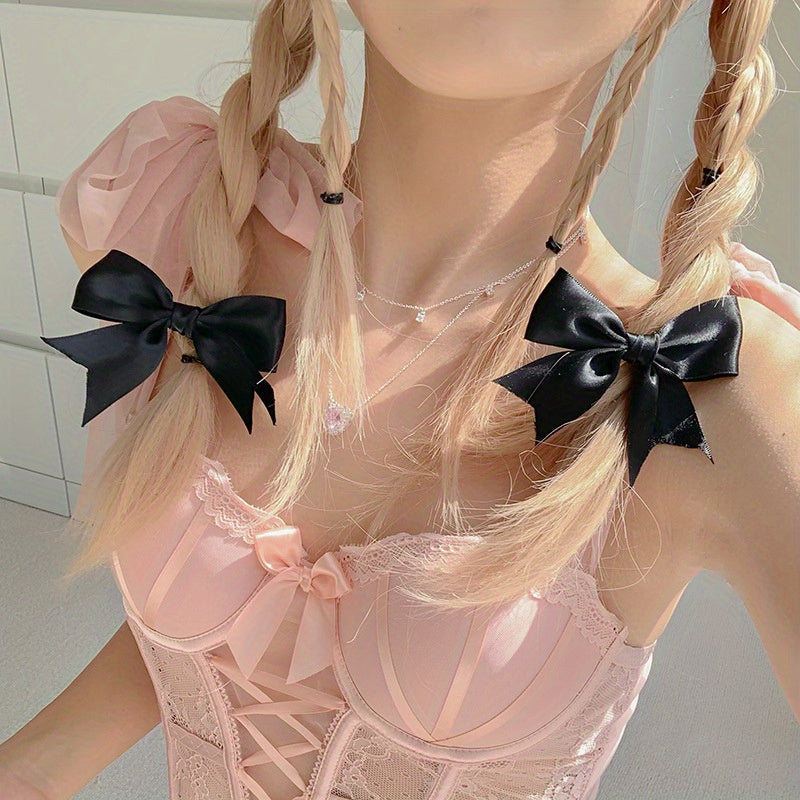Y2K 2pcs Silky Bow Hair Clip Style Bowknot Duck Billed Clip For Side Hair Bang