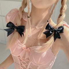 Y2K 2pcs Silky Bow Hair Clip Style Bowknot Duck Billed Clip For Side Hair Bang