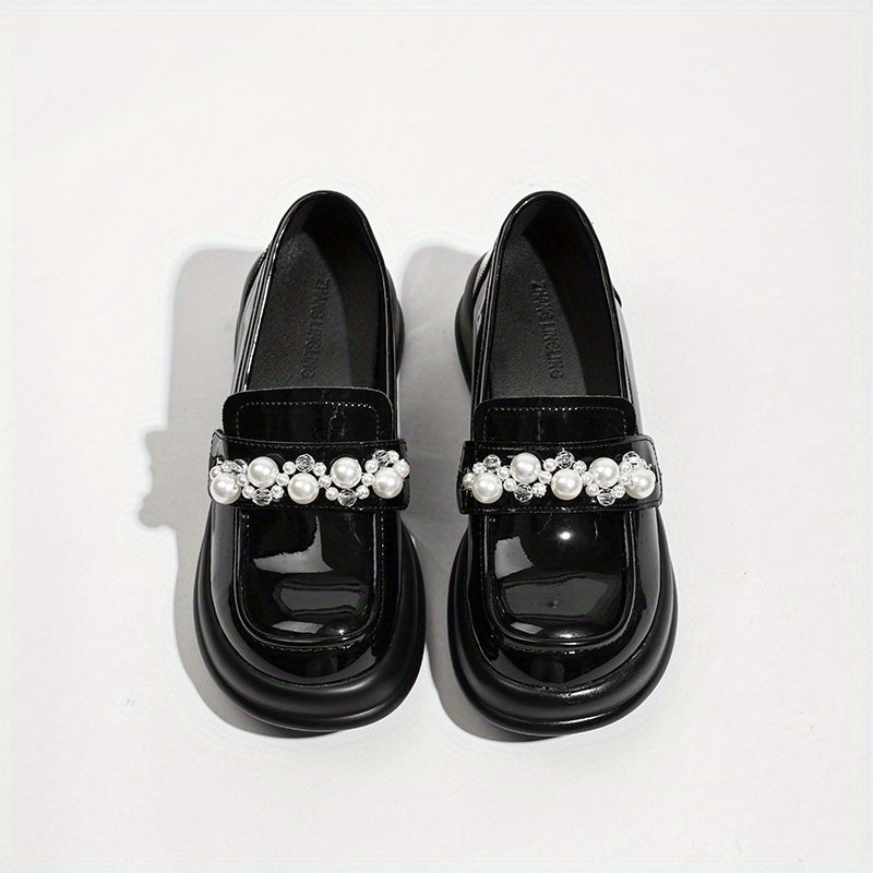 Women's Retro Loafers Faux Pearl Slip On Shoes