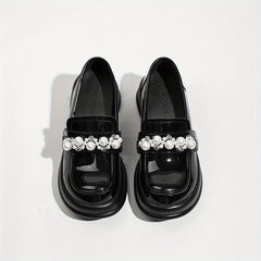 Women's Retro Loafers Faux Pearl Slip On Shoes