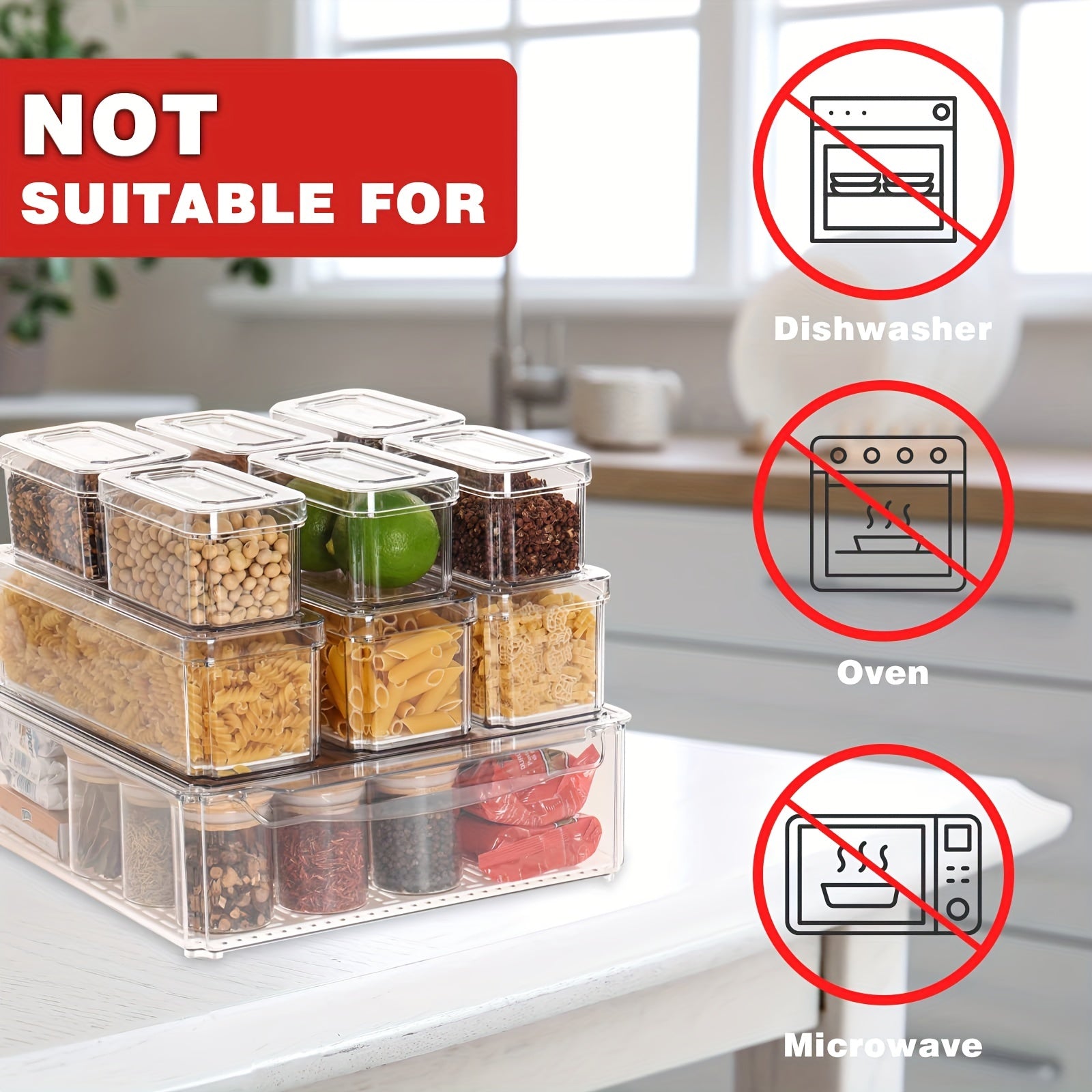 10pcs Fridge Organizer Bins with Lids BPA Plastic Pantry Storage