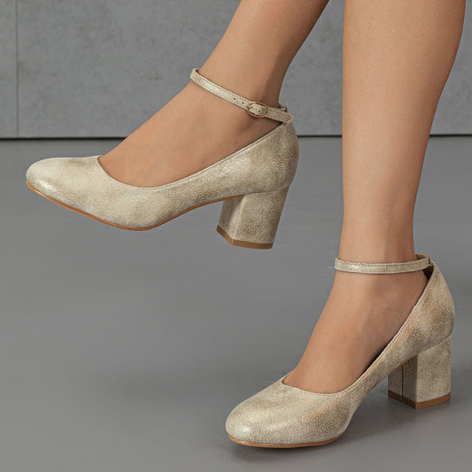 Chunky High Heels Ankle Strap Pumps Women's Footwear