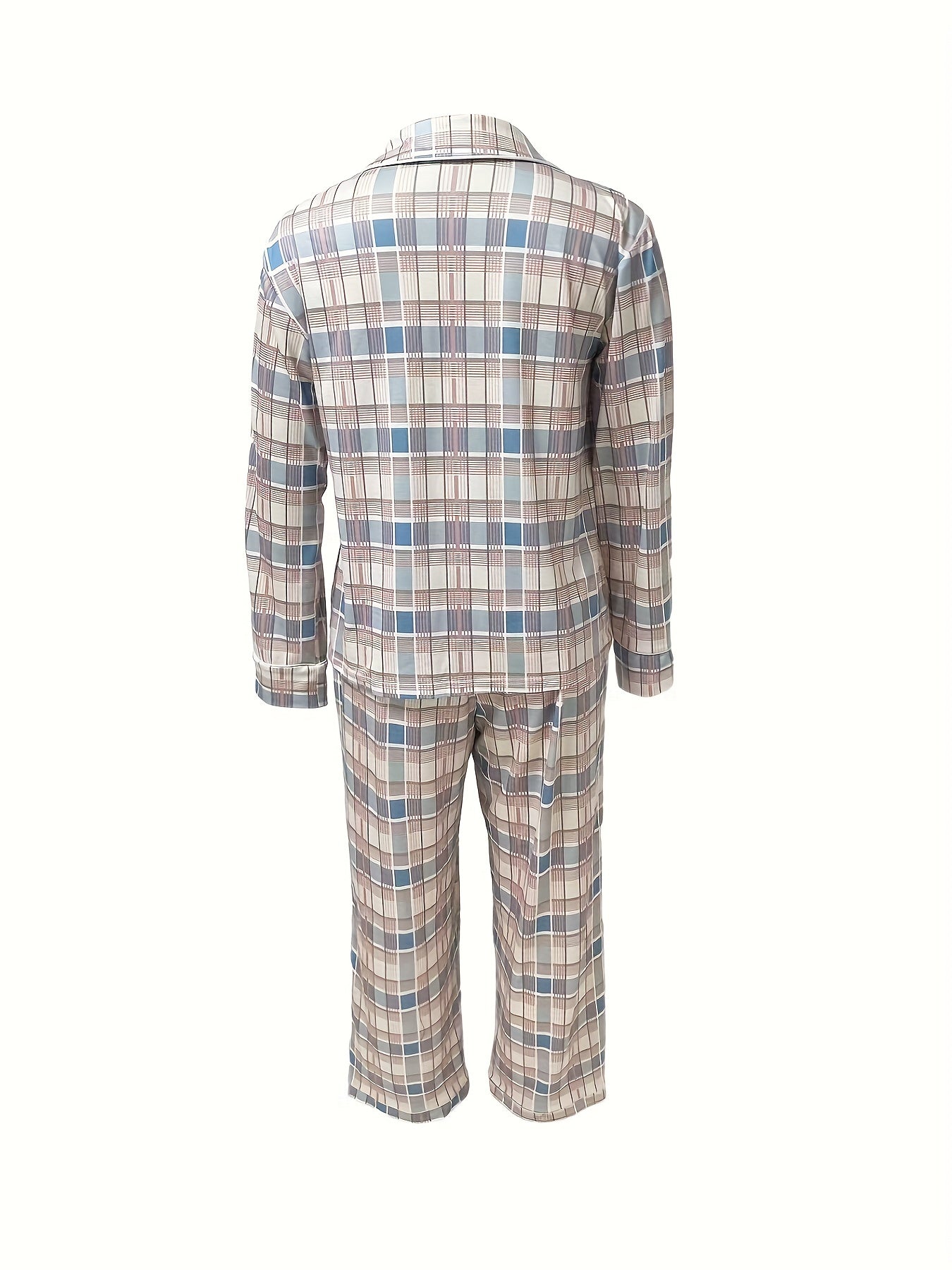  Plaid Print Button Up Shirt & Pants Pajama Set