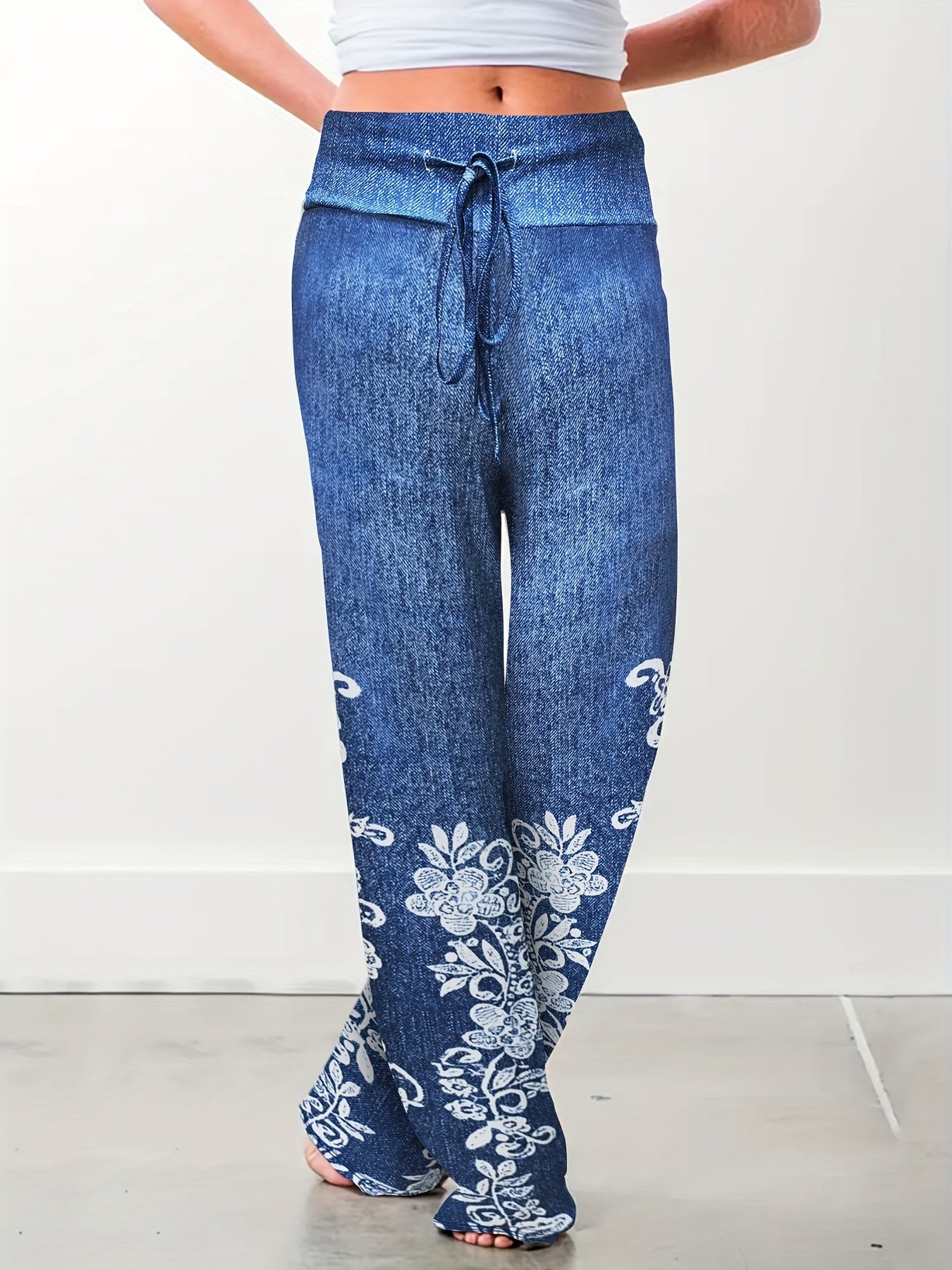  Floral Print Wide Leg Trousers