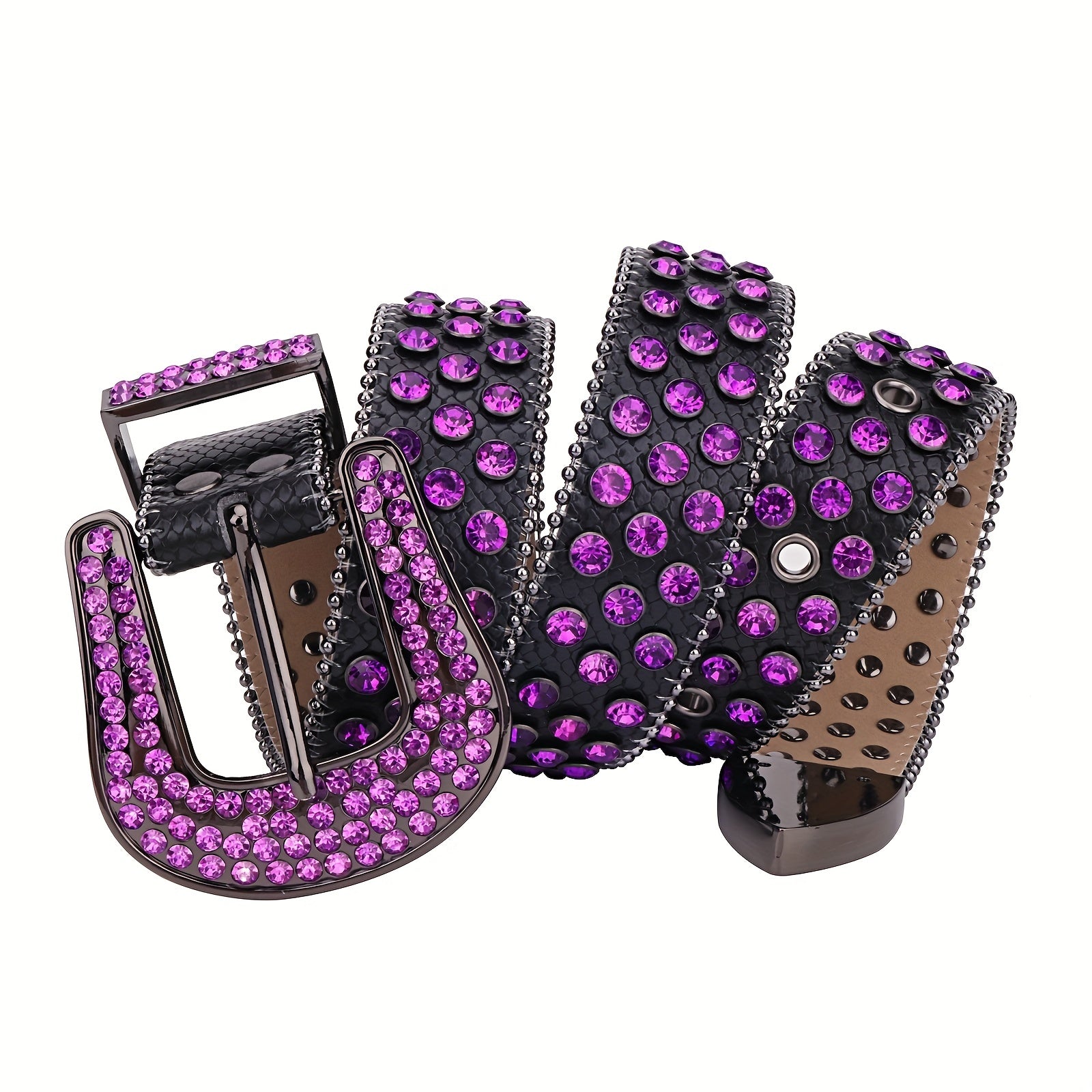Purple Rhinestone Belt Cowboy Western Studded Hip Hop Punk Women Belts