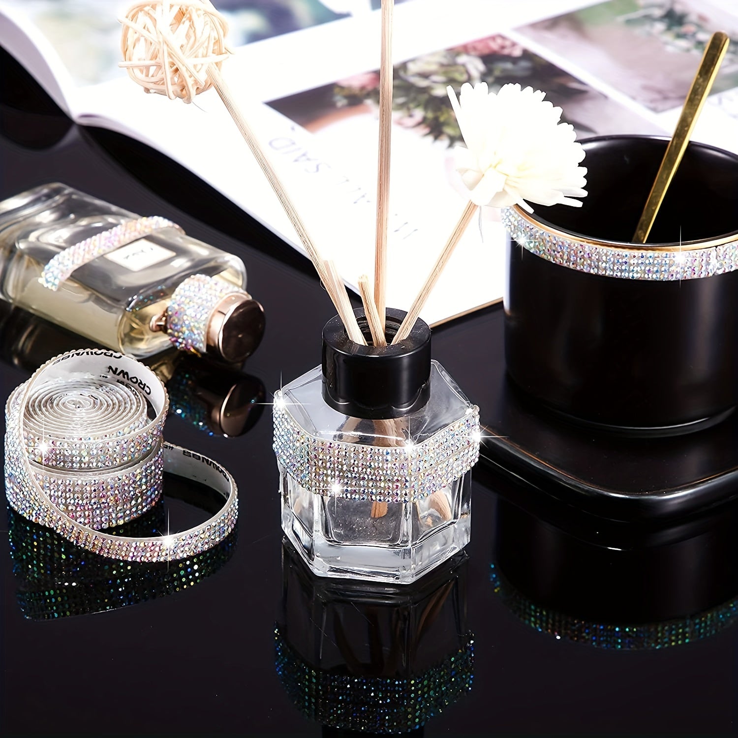 Rhinestone Ribbon Self Adhesive Bling Roll for Crafts Wedding Party Deco