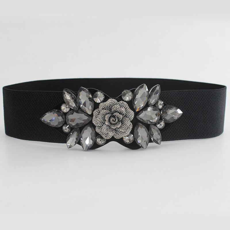 Elastic Rhinestone Wide Belt for Women Ladies