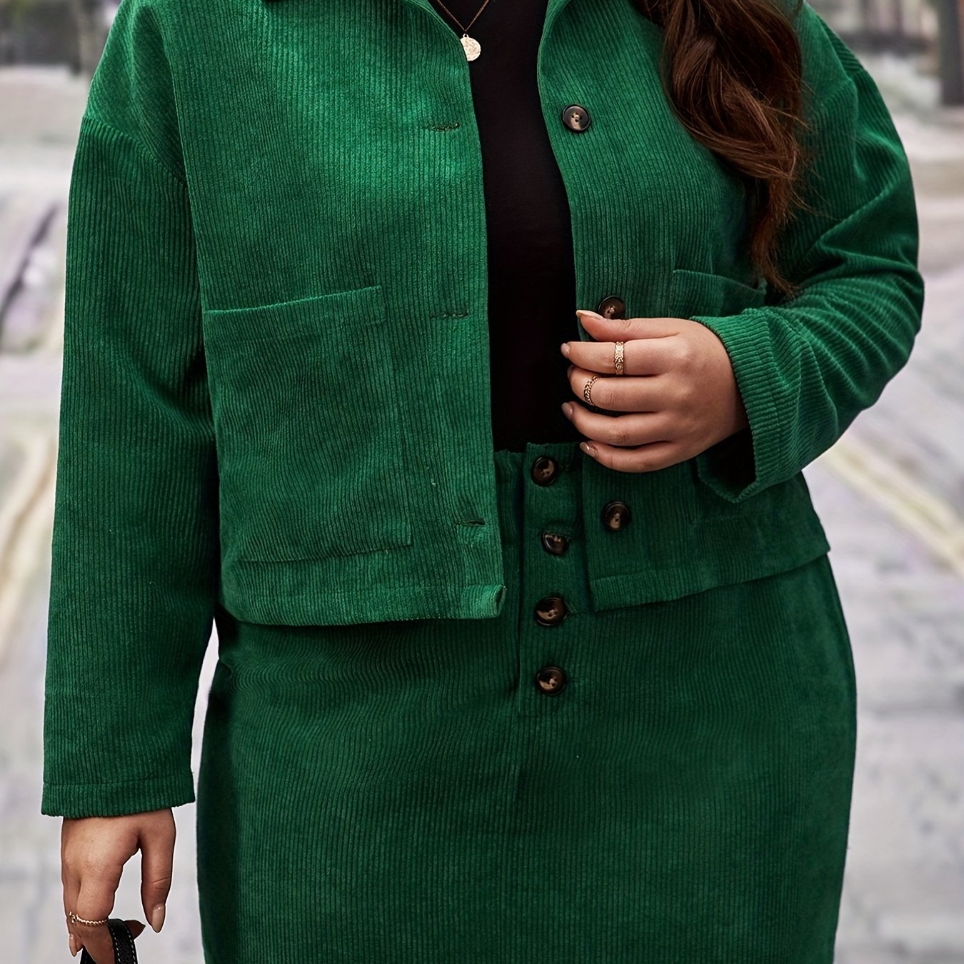  Long Sleeve Corduroy Coat & Mini Skirt Set