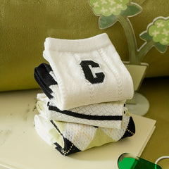 3 Pairs Letter Embroidery Mesh Socks Women's Mid Tube Stockings