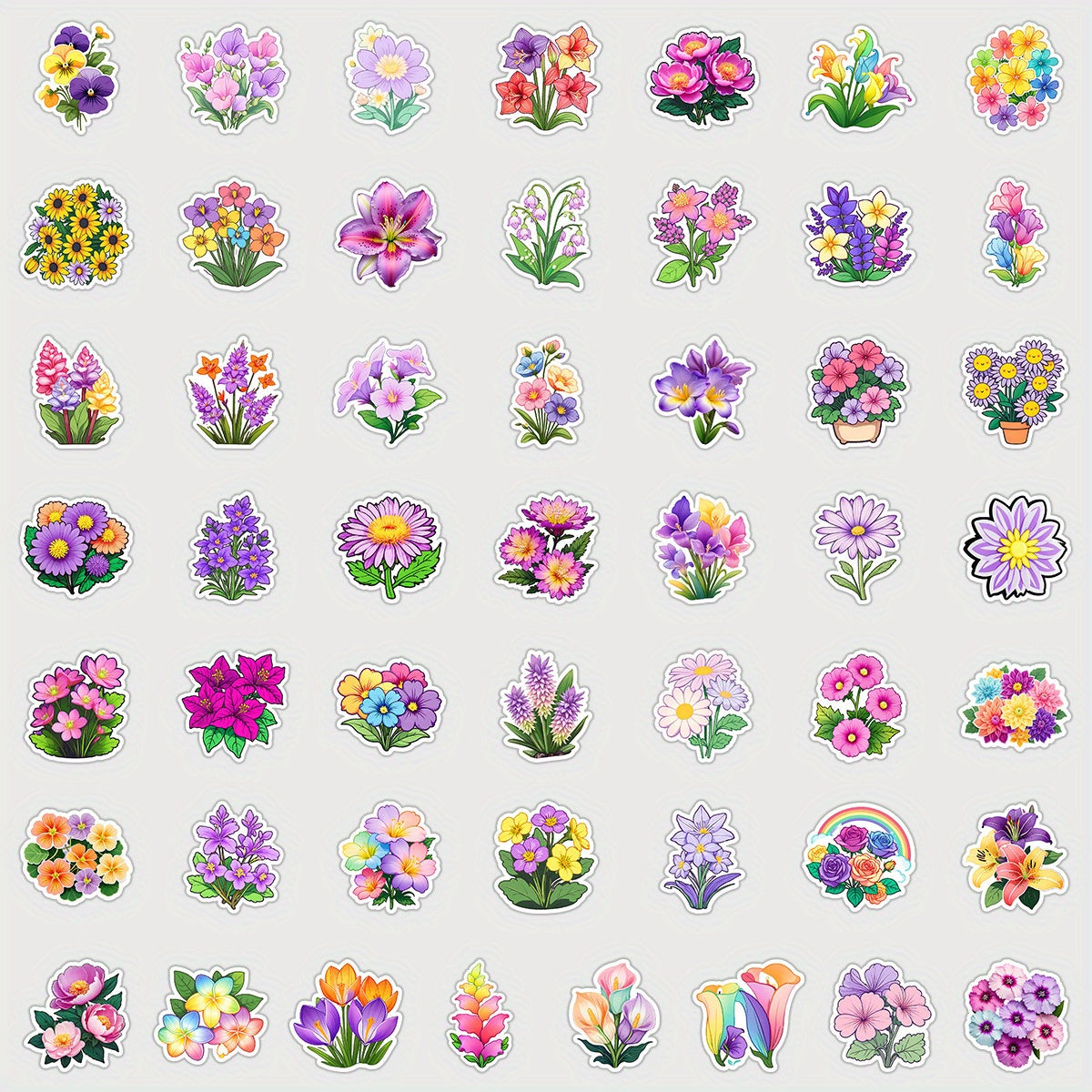 50pcs Flower Graffiti Vinyl Stickers Reusable Decals Mixed Colors PVC Material