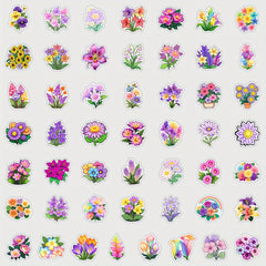 50pcs Flower Graffiti Vinyl Stickers Reusable Decals Mixed Colors PVC Material
