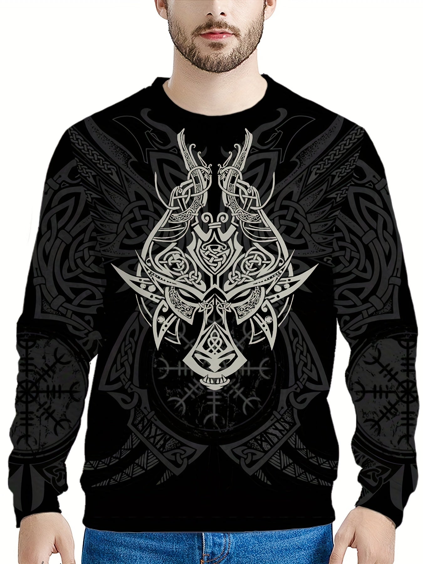Vintage Graphic Print Men's Sweatshirt Long Sleeve Crew Neck Tops