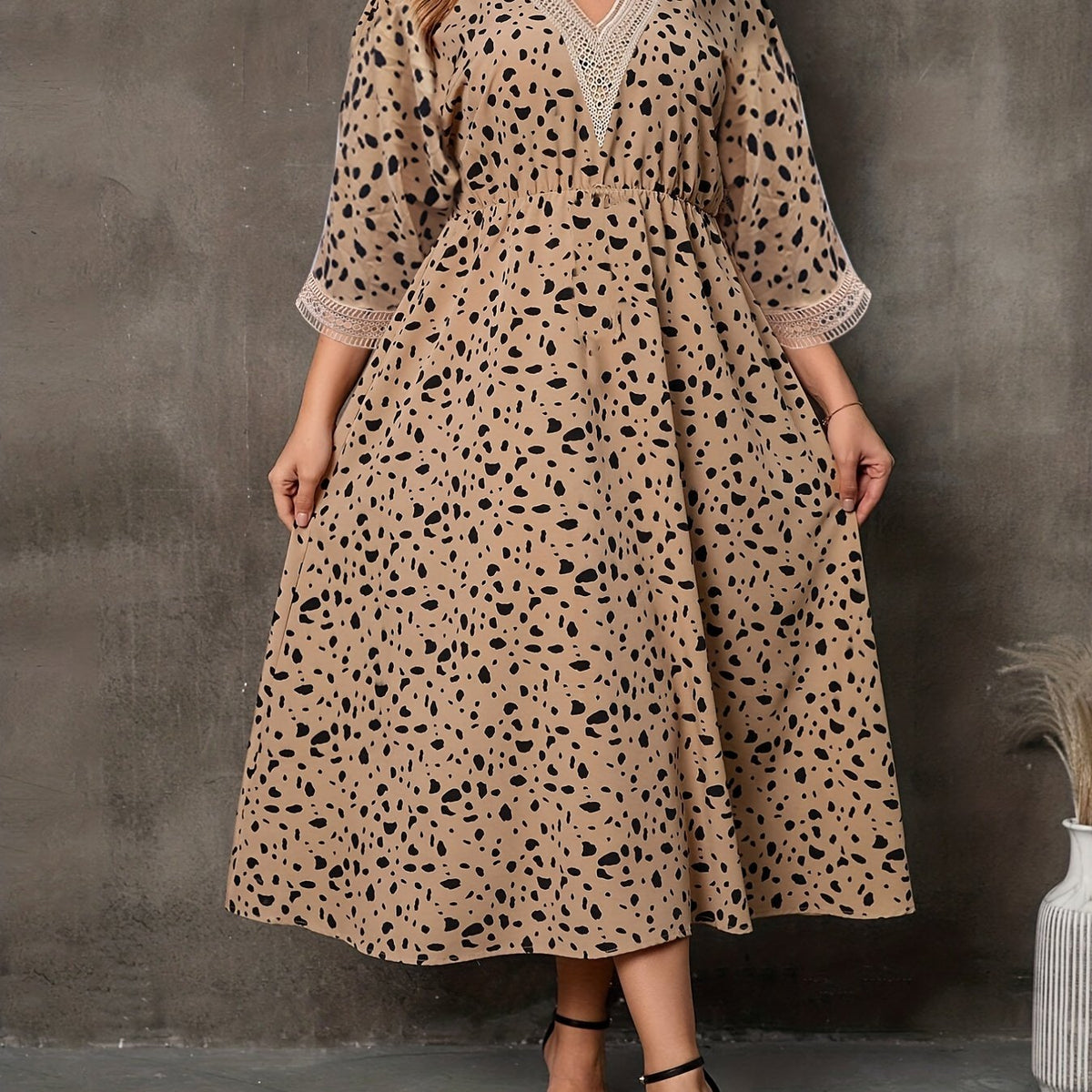 Women's Leopard Print Lace Maxi Dress