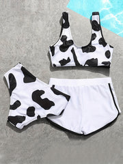 Cow Print Bikini with Shorts Set for Girls
