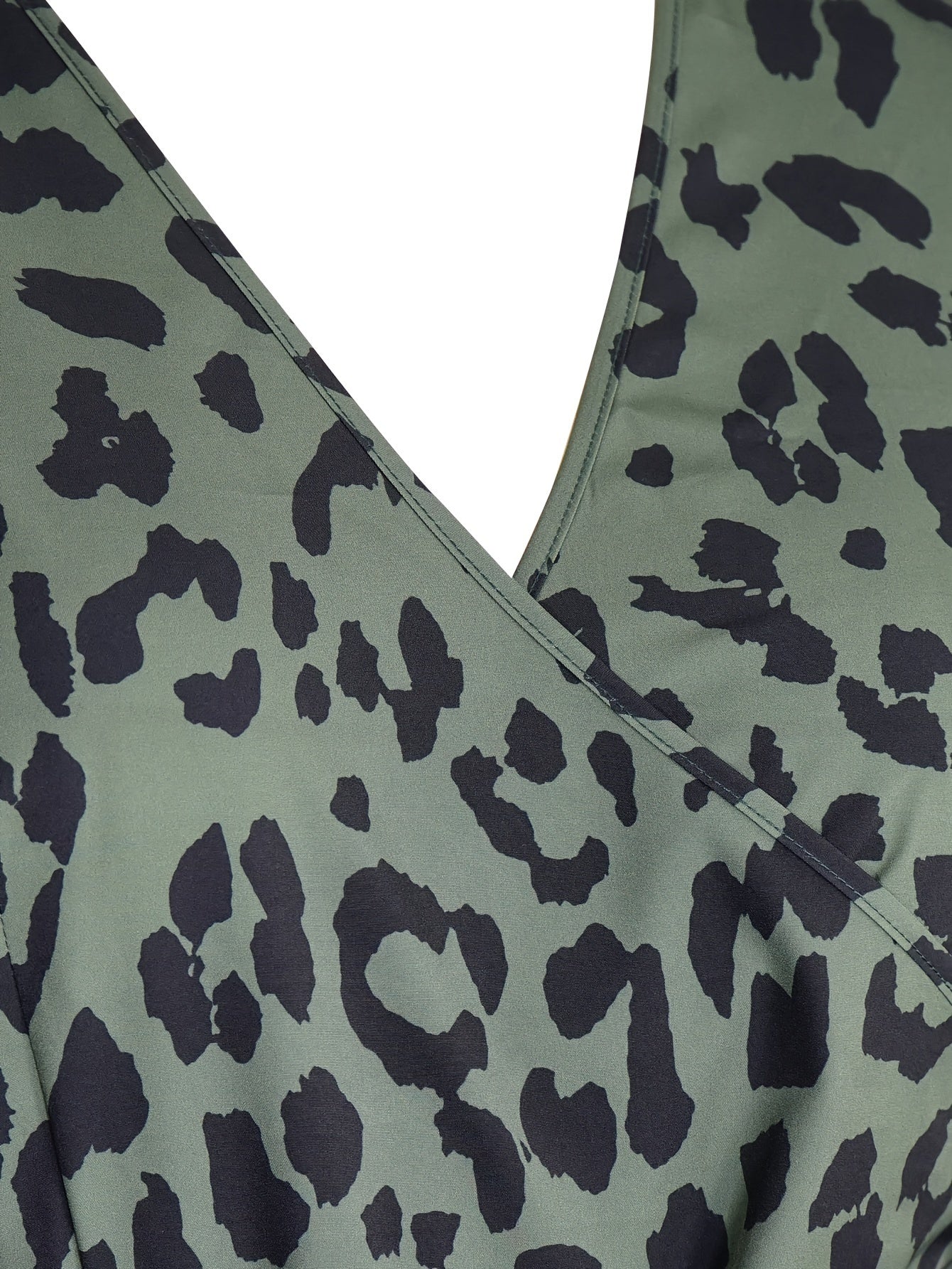  Leopard Print Long Sleeve Surplice Neck Dress With Belt