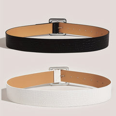 Stone Pattern Embossed Belt Wide Waistband Square Buckle Women Dress Girdle