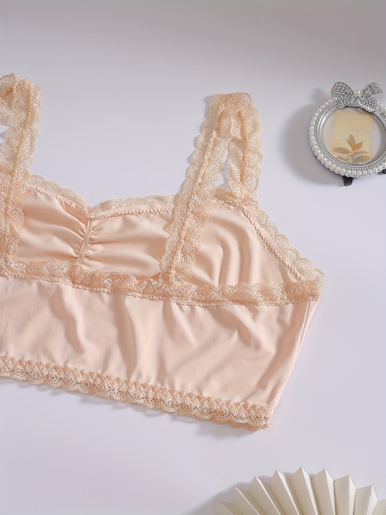  Women's Full Cover Bralette with Lace Trim