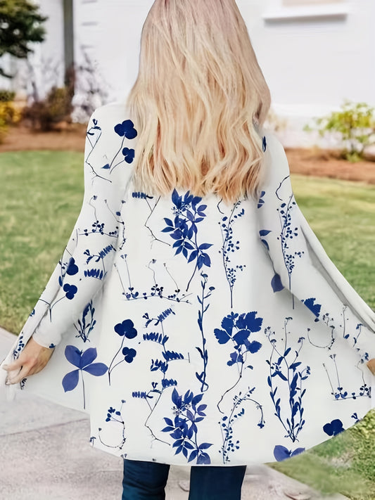  Floral Print Open Front Cardigan