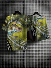 Fish & Fishhook 3D Pattern Men's Outfit: T-shirt & Shorts