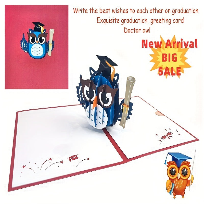 3D Doctor Owl Graduation Card GraduationCap and Diploma Card