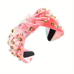 Velvet Tie-Dyed Head Hoop Faux Pearl Hair Band