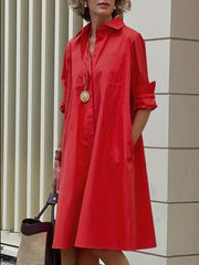  Women's Button Up Shirt Dress With Pocket