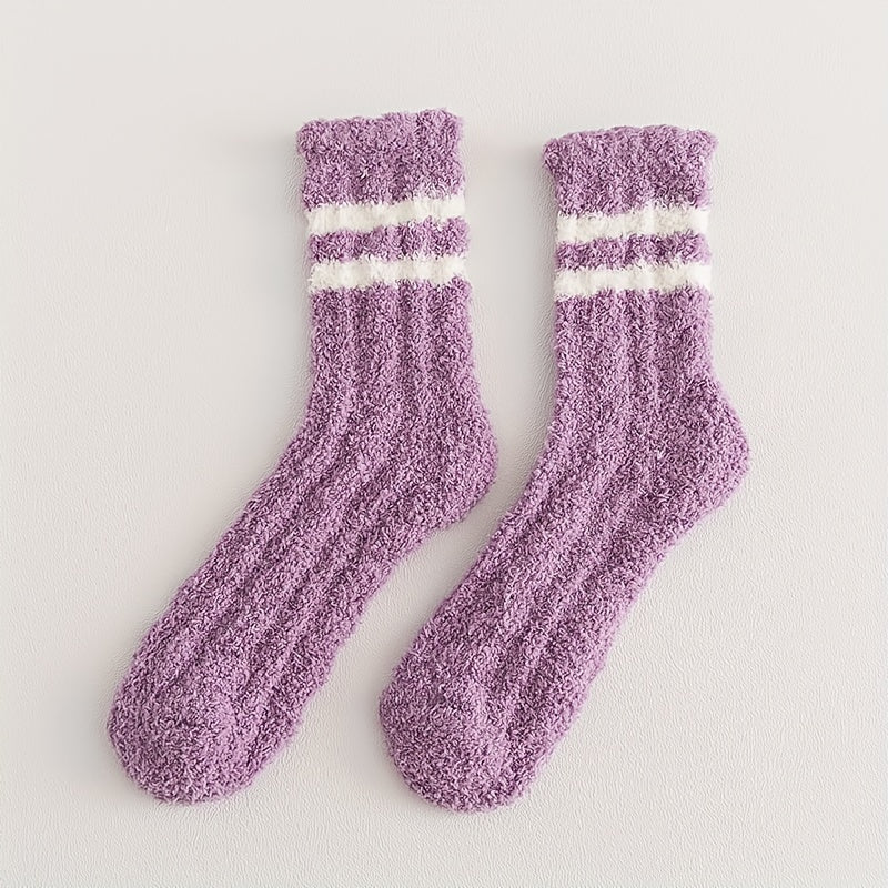 3 Pairs Striped Fuzzy Socks Warm Floor Socks Women's Stockings