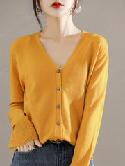 V Neck Solid Long Sleeve Cardigan for Women