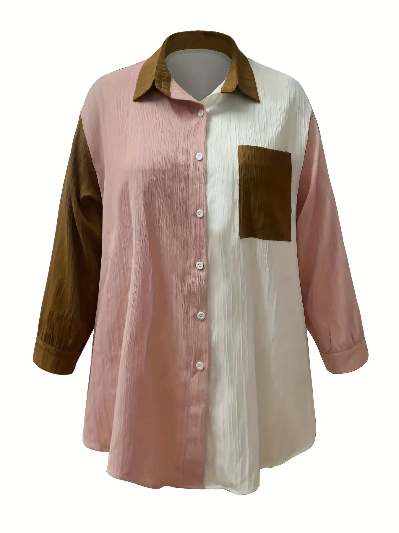  Colorblock Textured Button Up Shirt