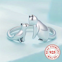 925 Silver Cats Cuff Ring Adjustable Open Kids Accessories