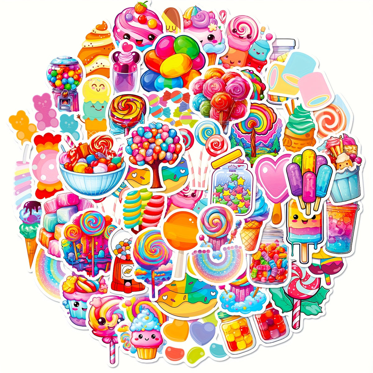 50 Funny Lollipop Doodle Stickers Waterproof for DIY Laptops & More