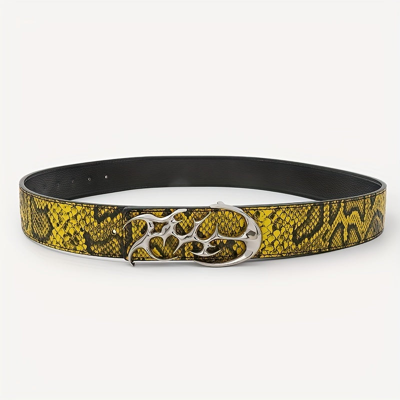 Snake Pattern Hip Hop Leather Belt Smooth Buckle
