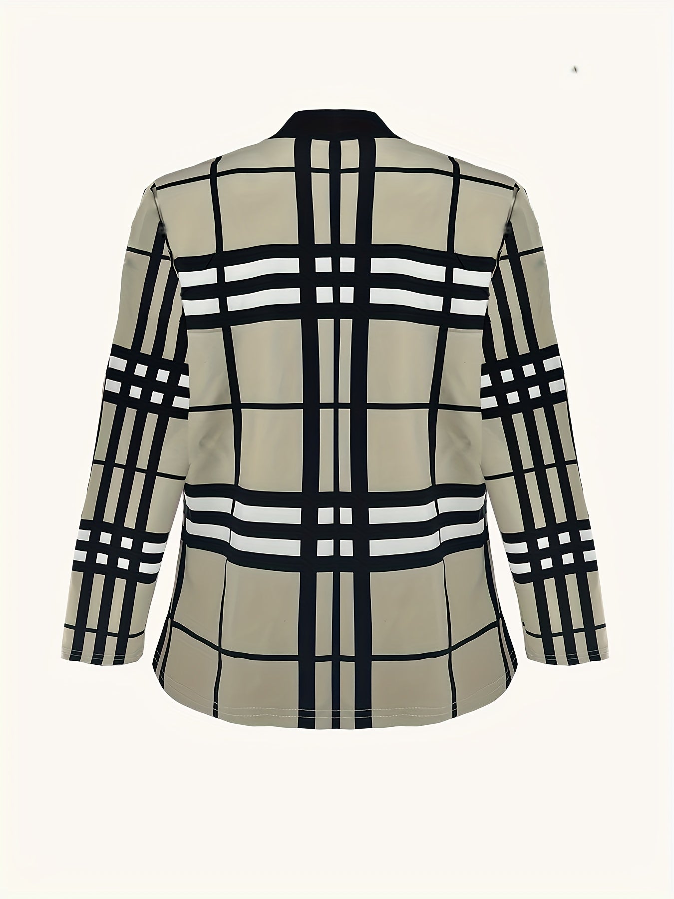  Plaid Print Long Sleeve Split Collar Blazer