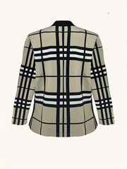  Plaid Print Long Sleeve Split Collar Blazer