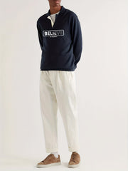 BELIEVE Pattern Knit Polo Shirt Men's Casual Lapel Pullover Sweater