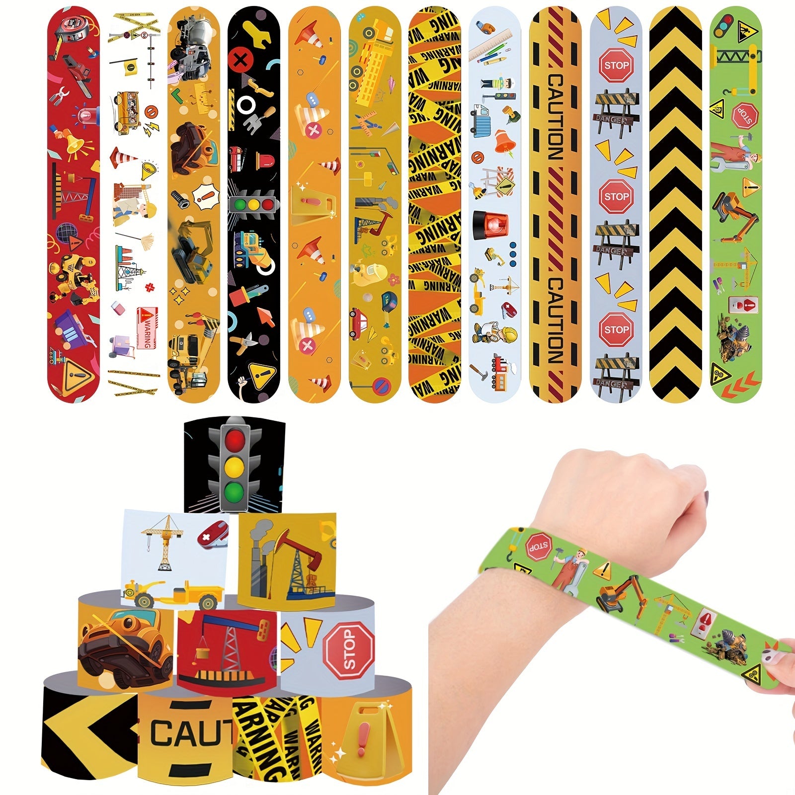 12pcs Construction Slap Bracelets Kids Birthday Party Supplies
