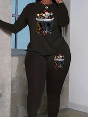  Horror Print Long Sleeve Top & Leggings Set