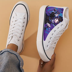 Girl's High Top Anime Pattern Skate Shoes Non Slip Casual Lace Up Sneakers