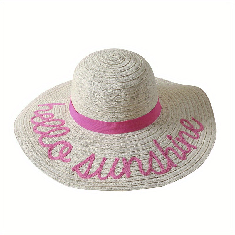 Summer Embroidery Sun Hat Wide Brim Floppy Straw Hat