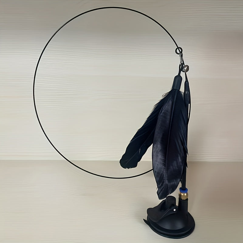 Feather Decor Cat Teaser Stick Toy with Bell and Suction Cup