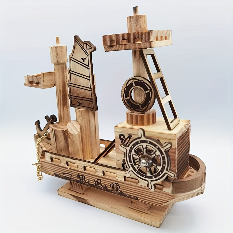 Wooden Motor Boat Model Office Ornaments