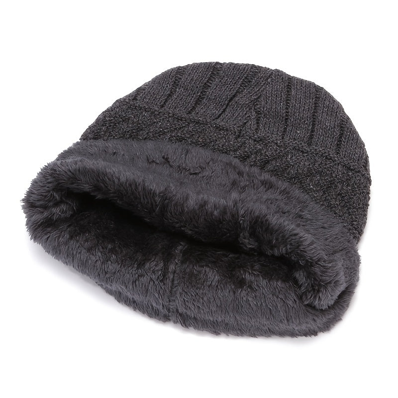 Men's Knitted Plush Beanie Hat Scarf Set