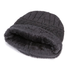 Men's Knitted Plush Beanie Hat Scarf Set