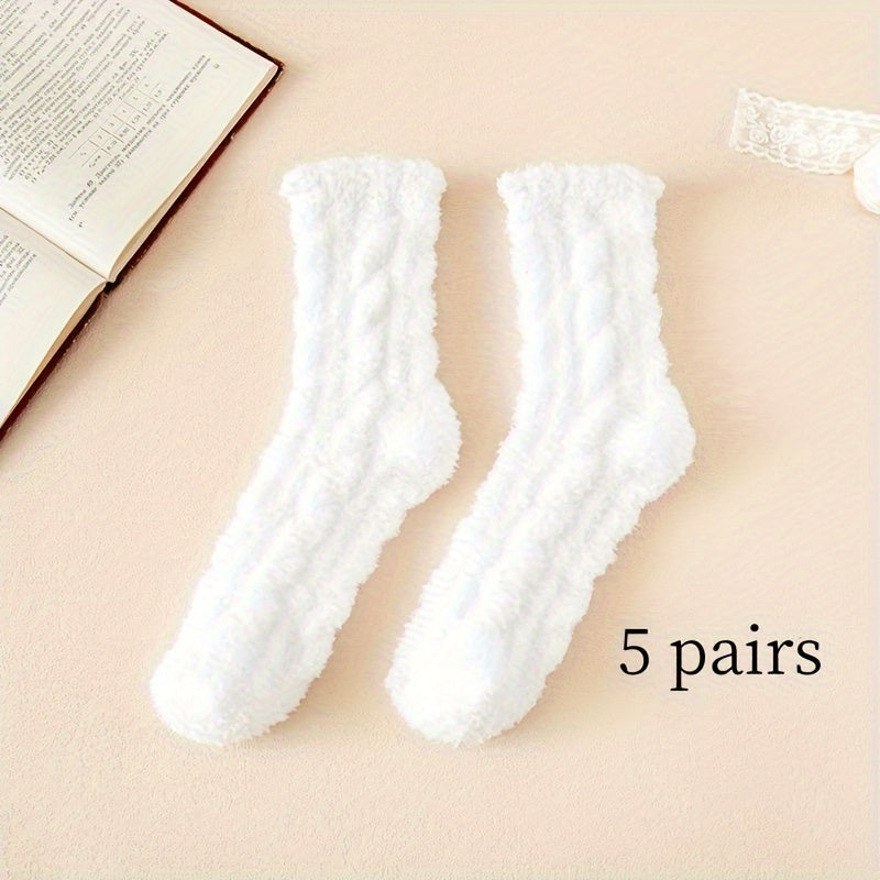 5 Pairs Fuzzy Mid Tube Socks Women's Stockings