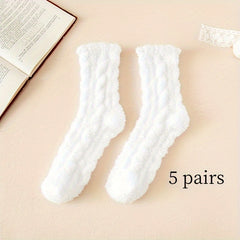 5 Pairs Fuzzy Mid Tube Socks Women's Stockings
