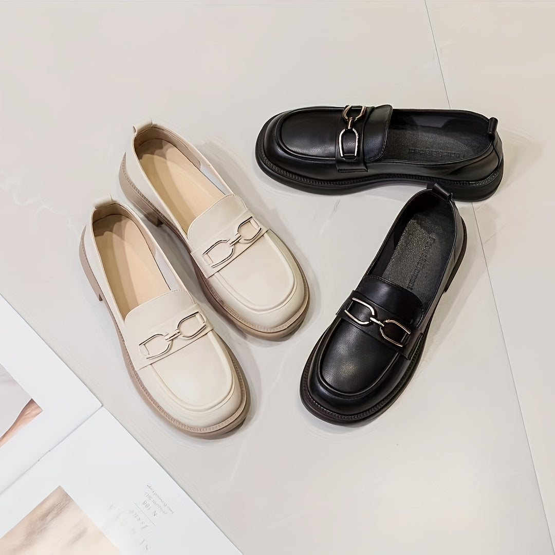 Women's Chunky Heel Loafers Slip On Versatile Shoes