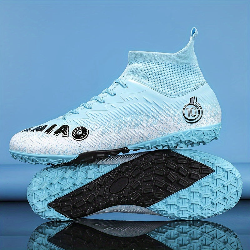 Boy's High Top Turf Football Boots Anti-Skid Lace Up TF Soccer